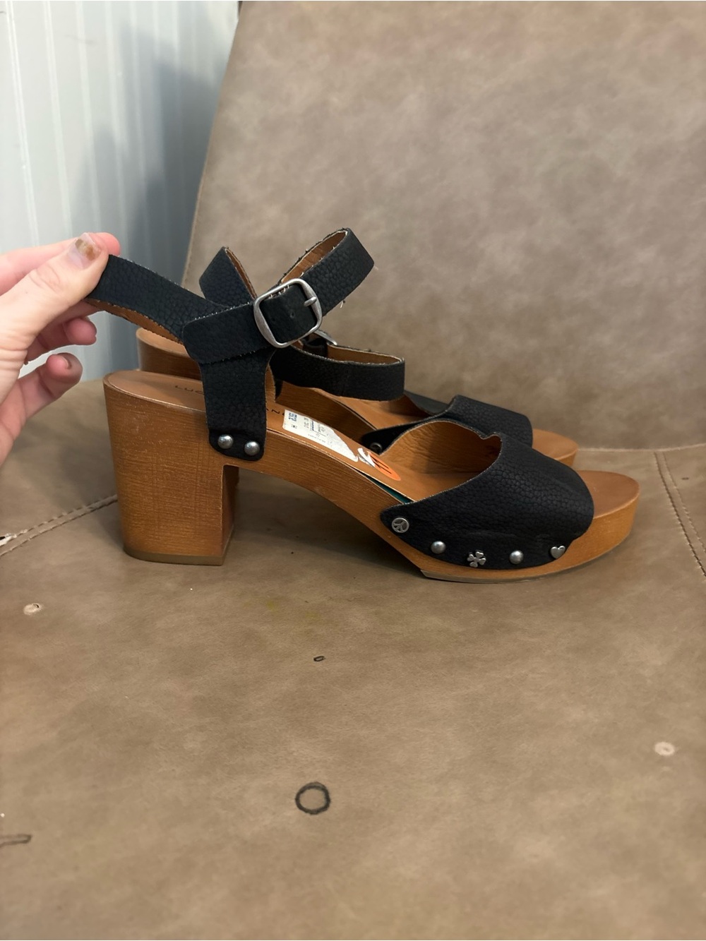 Lucky brand black charm clog heels shoes size 11